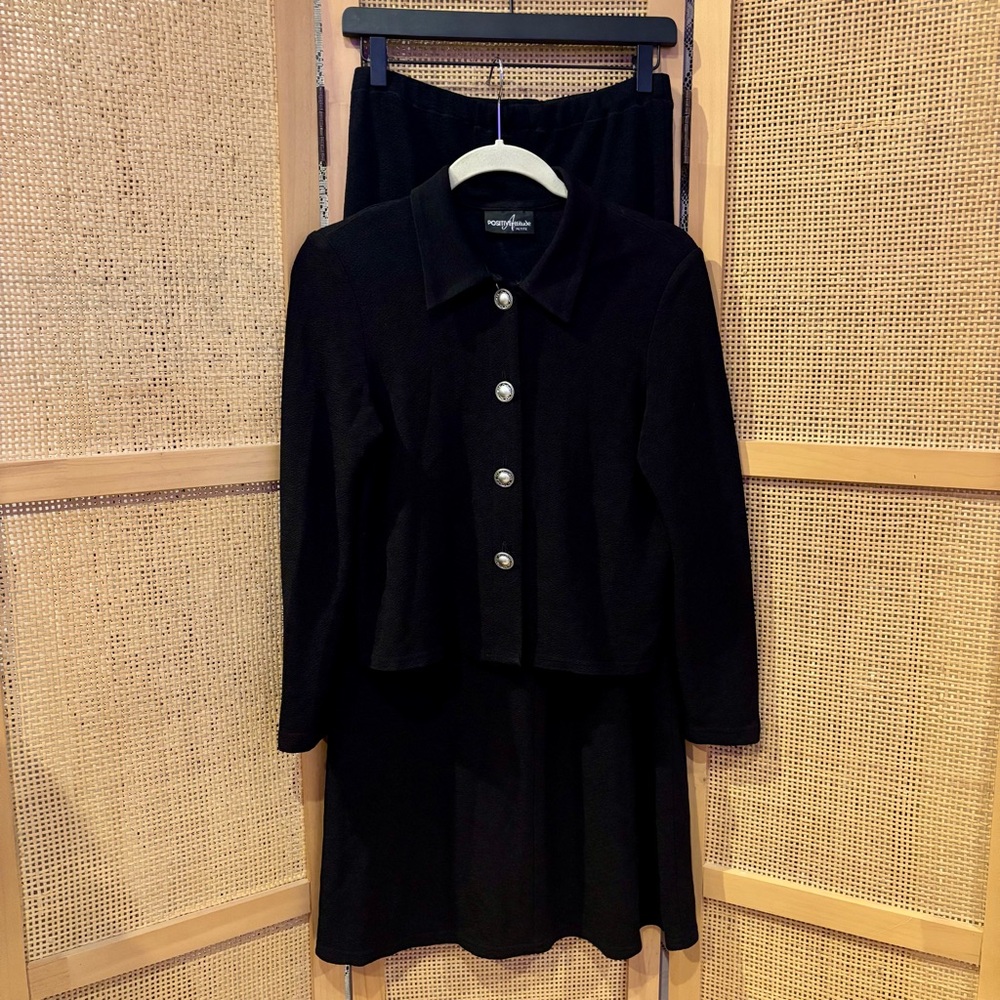 Positive Attitude Womens Maxi Dress Long Sleeve Jacket Set Medium Black Knit
